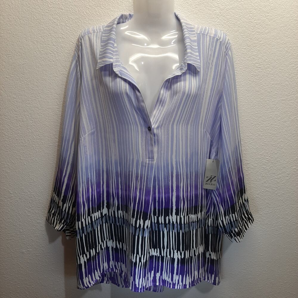 NWT ZOZO Women's Purple Design Button Collar Neck Top l Size: XL